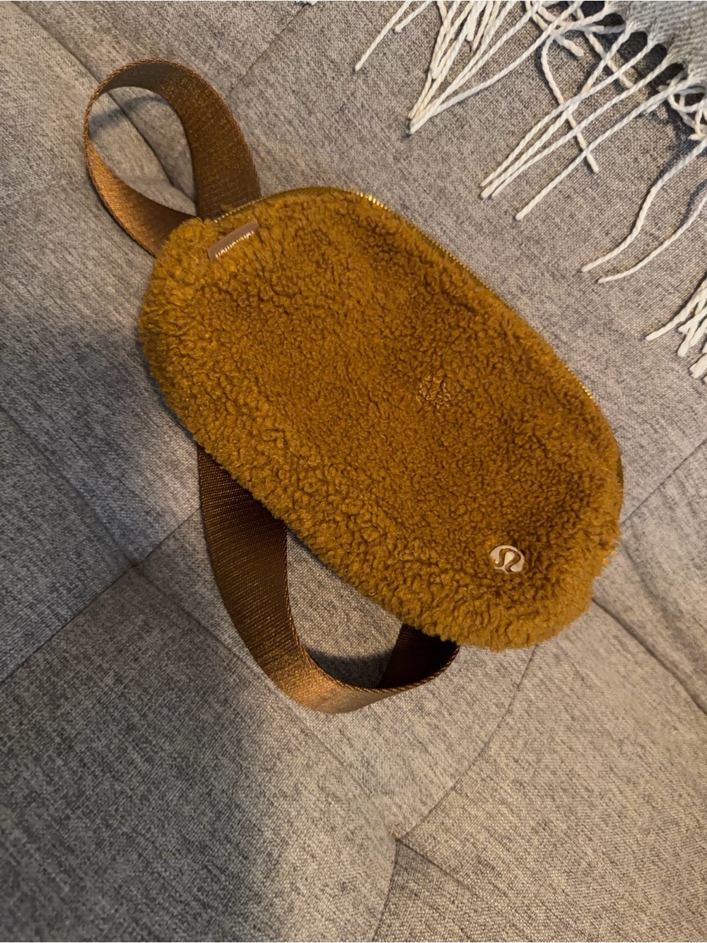 lululemon athletica shearling belt bag in mustard